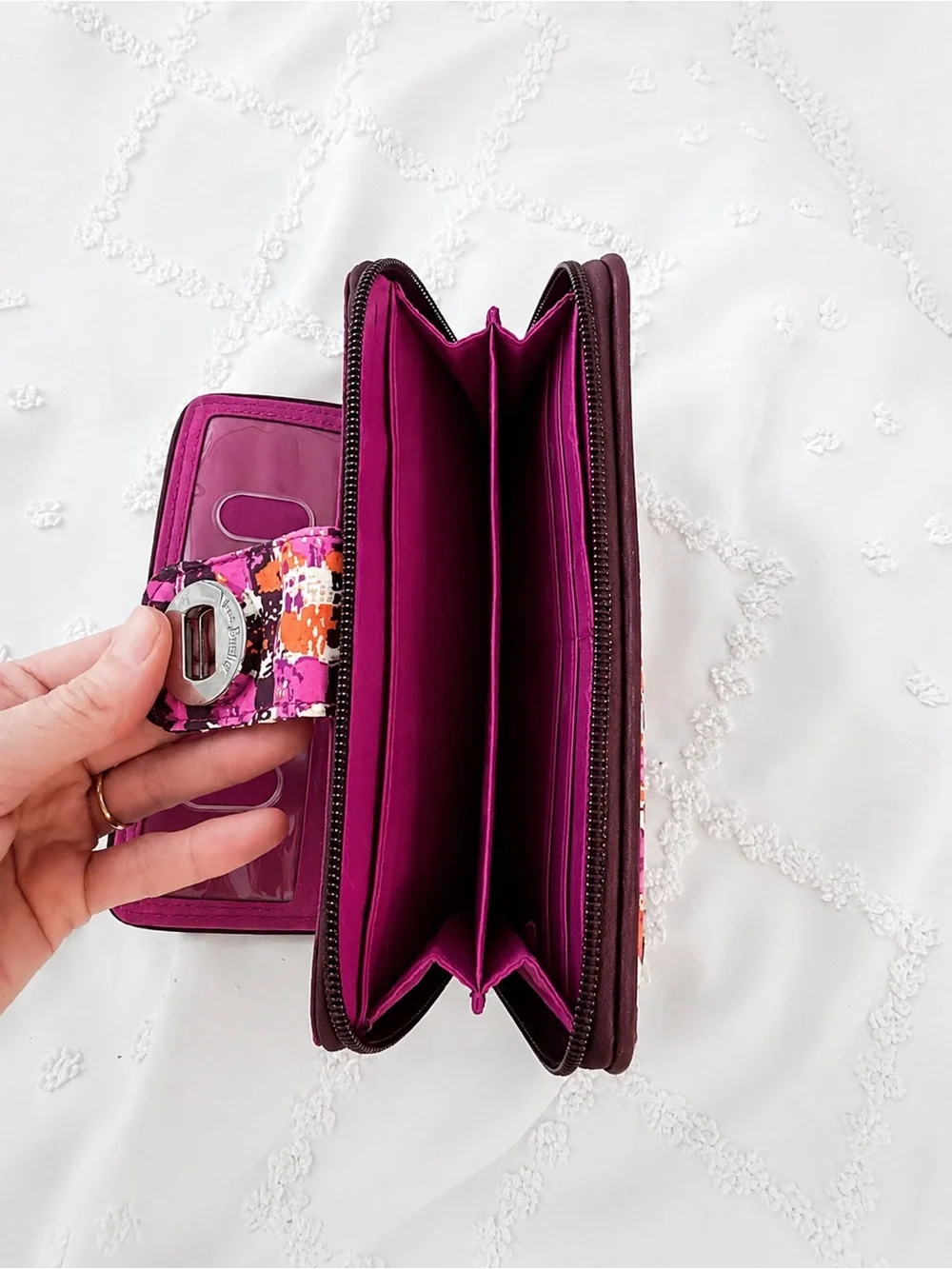 Vera Bradley Quilted Pink Orange Multi-Color Zip Wallet